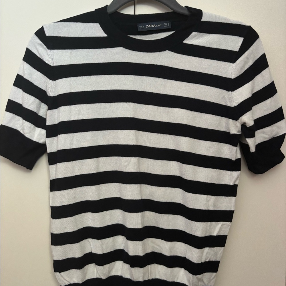 Zara Black and White Striped Top
